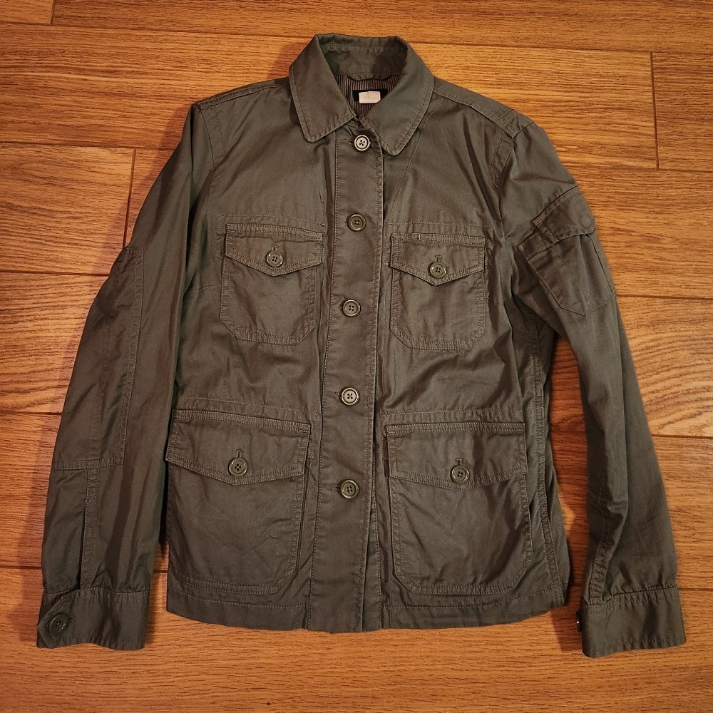 J. Crew Cotton Military Style Utility Jacket Button Up Pockets Green XS